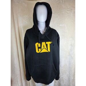Caterpillar CAT‎ Logo Hoodie Mens Black Yellow Graphic Pullover Sweatshirt L